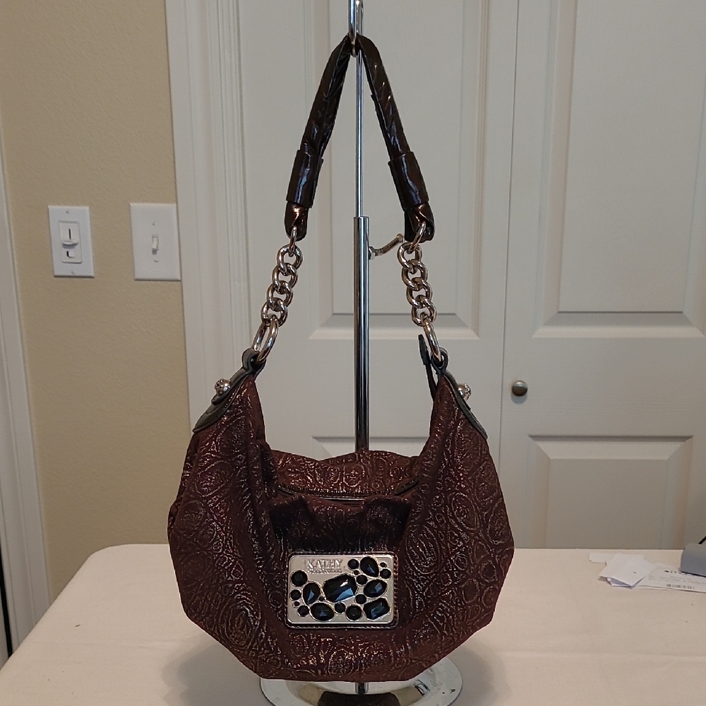 Elegant Brown Patterned Kathy Van Zeeland Women's Shoulder Bag